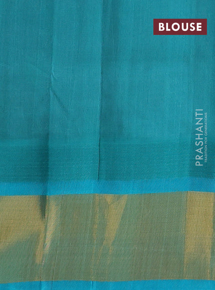 Silk cotton saree maroon and teal blue with allover pichwai prints and temple design zari woven border