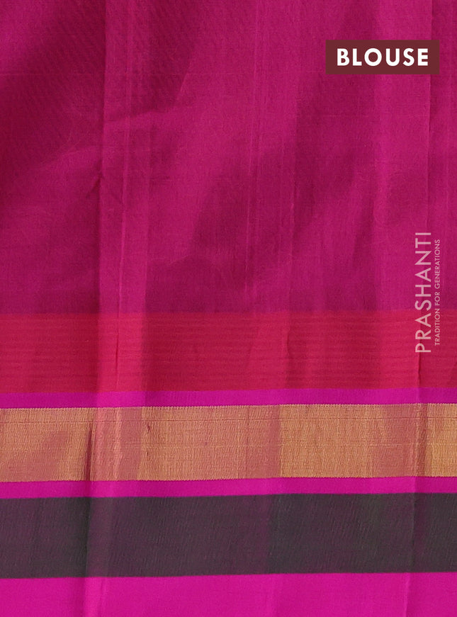 Silk cotton saree deep maroon and pink with allover kalamkari prints and temple design zari woven simple border
