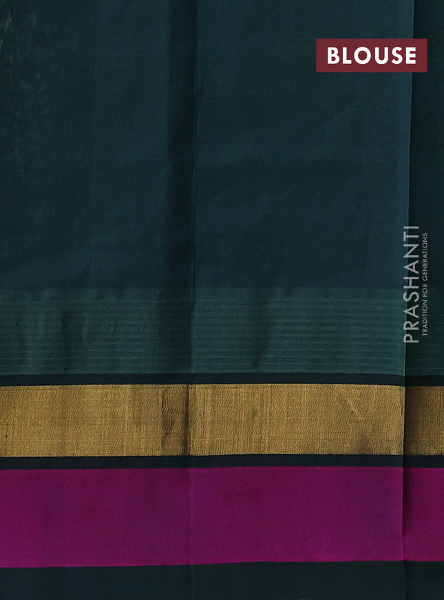 Silk cotton saree pastel green and dark green with allover kalamkari prints and temple design zari woven simple border