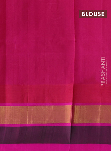 Silk cotton saree orange and pink with allover kalamkari prints and temple design zari woven simple border