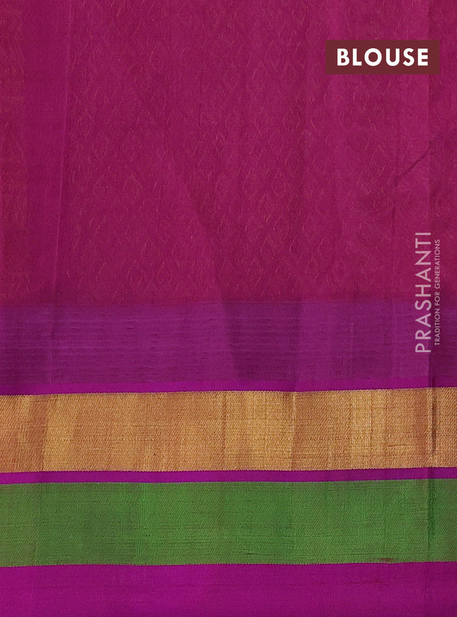 Silk cotton saree mild lavender and purple with allover kalamkari prints and temple design zari woven simple border