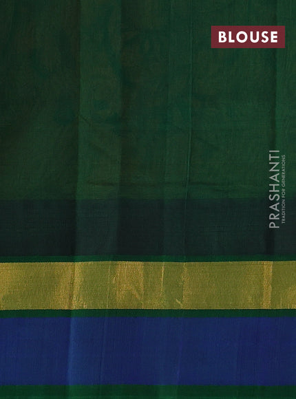 Silk cotton saree orange and dark green with allover kalamkari prints and temple design zari woven simple border