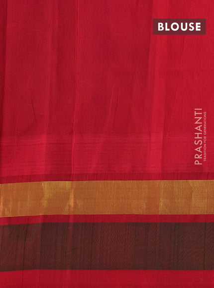 Silk cotton saree purple and red with allover kalamkari prints and temple design zari woven simple border