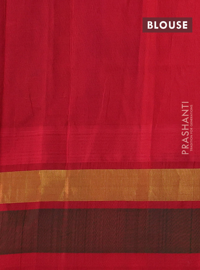 Silk cotton saree purple and red with allover kalamkari prints and temple design zari woven simple border