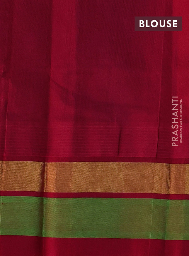Silk cotton saree blue and red with allover pichwai prints and temple design zari woven simple border