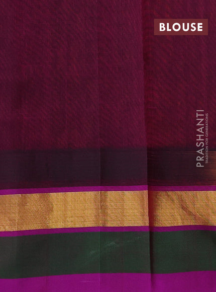 Silk cotton saree orange and purple with allover kalamkari prints and temple design zari woven simple border