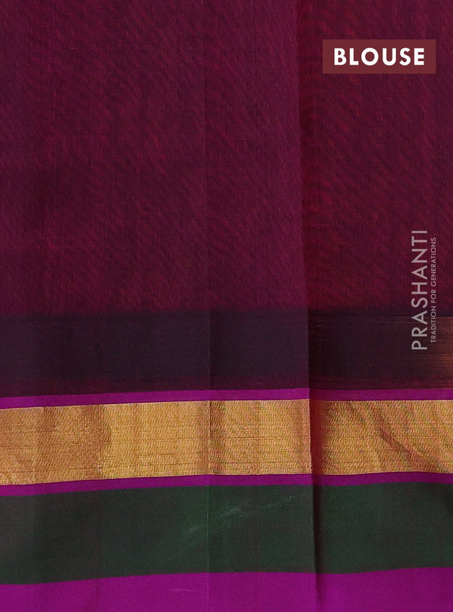Silk cotton saree orange and purple with allover kalamkari prints and temple design zari woven simple border