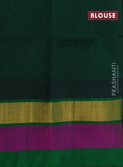 Silk cotton saree cream and green with allover kalamkari prints and temple design zari woven simple border