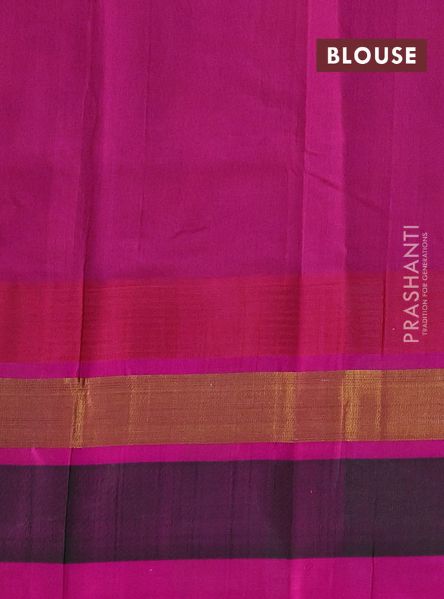 Silk cotton saree peacock blue and pink with allover kalamkari prints and temple design zari woven simple border