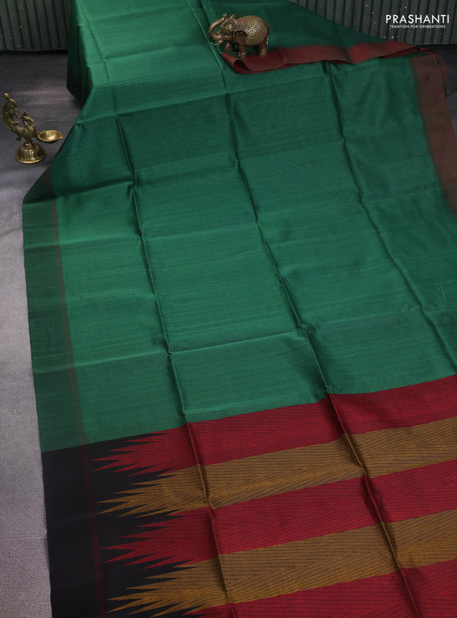 Kora silk cotton saree green and black with thread weaves and simple border