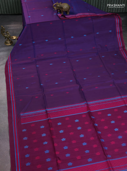 Kora silk cotton saree purple with thread woven buttas and thread woven simple border
