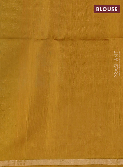 Kora silk cotton saree teal green and mustard yellow with thread & zari woven buttas and zari woven piping border