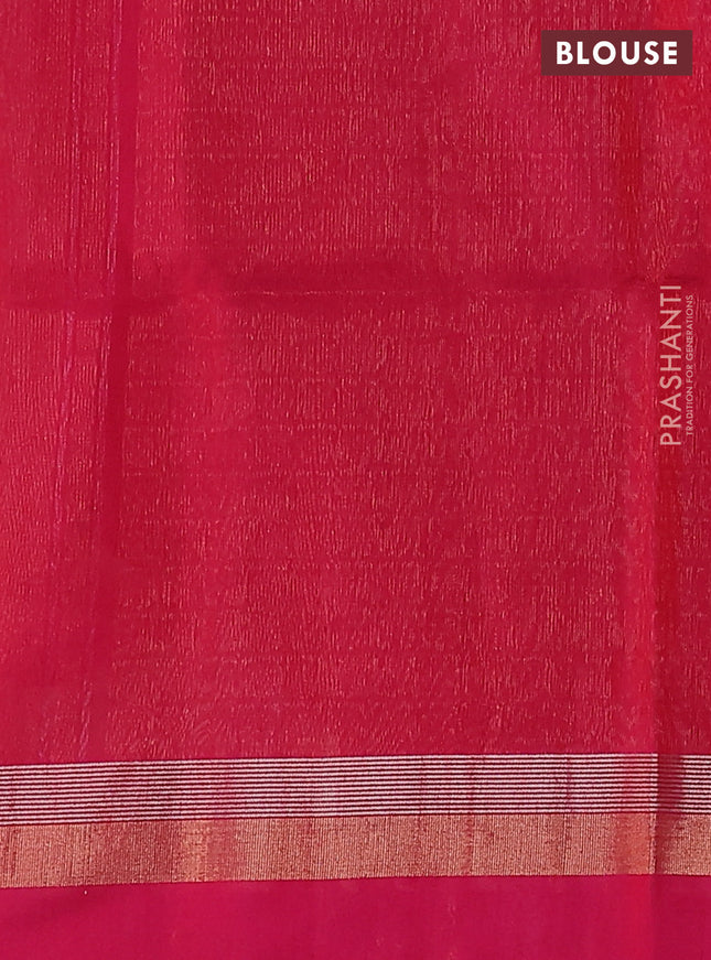 Kora silk cotton saree green and pink with silver & gold zari woven buttas and zari woven simple border