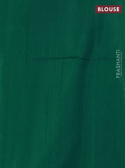 Kora silk cotton saree green with silver & gold zari woven buttas in borderless style