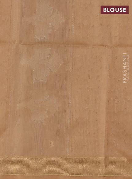 Kora silk cotton saree blue and sandal with silver & gold zari woven buttas and zari woven border