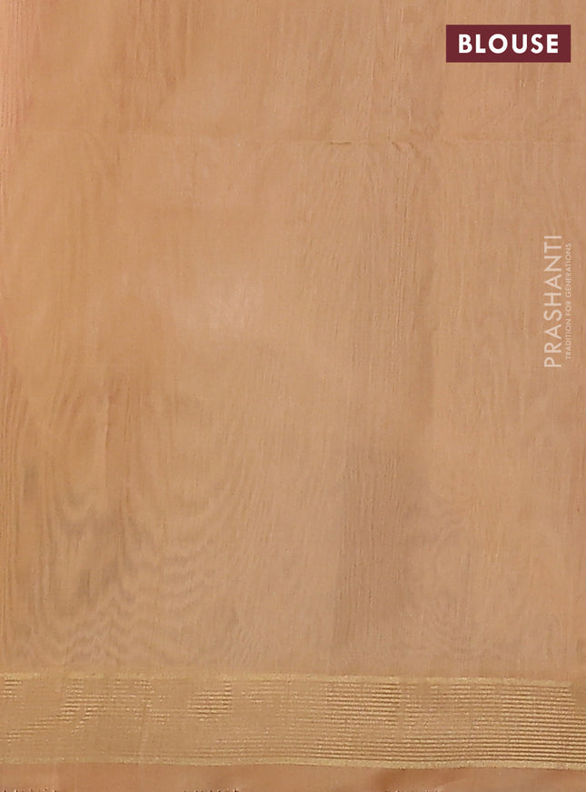 Kora silk cotton saree dark pink and sandal with silver & gold zari woven buttas and zari woven border