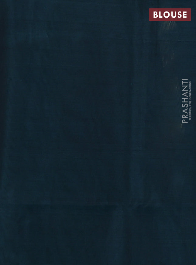 Kora silk cotton saree peacock green with silver & gold zari woven buttas in borderless style