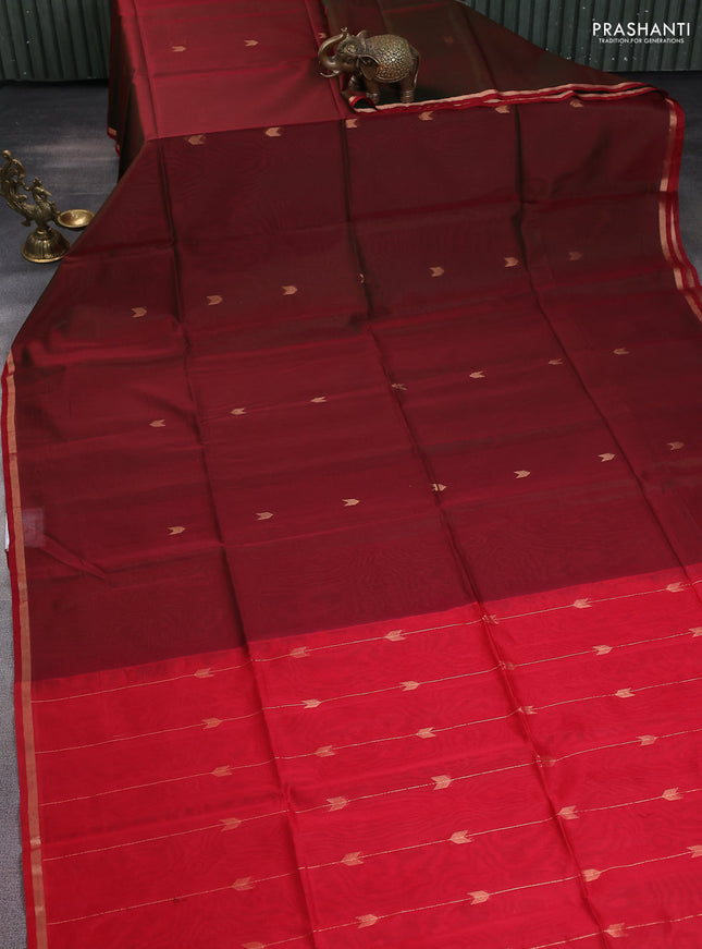 Kora silk cotton saree manthulir green and red with zari woven buttas and zari woven border