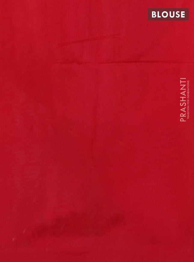 Kora silk cotton saree sandal and red with thread woven buttas and simple border