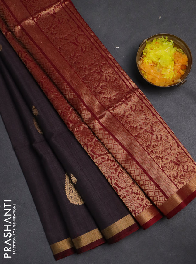 Kora silk cotton saree pastel wine shade and red with zari woven buttas and zari woven border