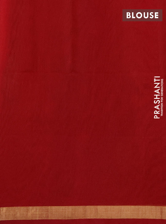 Kora silk cotton saree dark green and red with zari woven buttas and zari woven border