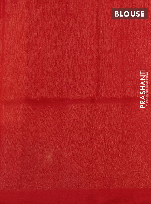 Kora silk cotton saree mustard yellow and red with allover zari weaves & thread buttas and simple border