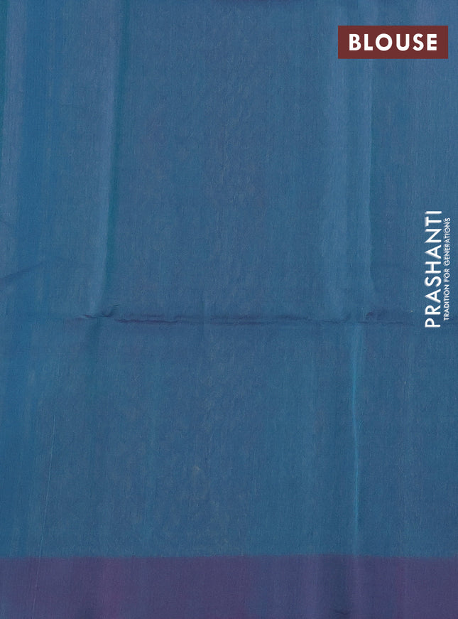 Kora silk cotton saree dual shade of blue and dual shade of bluish pink with allover zari weaves & thread buttas and simple border