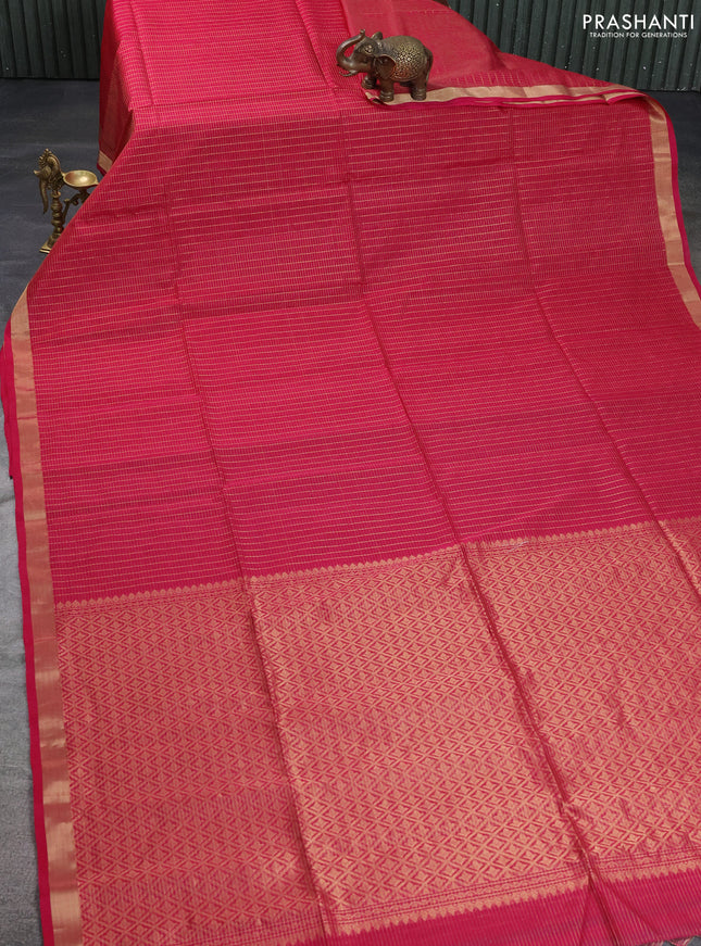 Kora silk cotton saree pink with allover zari woven checked pattern and zari woven border