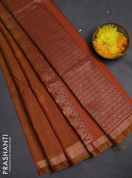 Kora silk cotton saree dual shade of dark mustard and maroon with thread & zari woven buttas and zari woven border