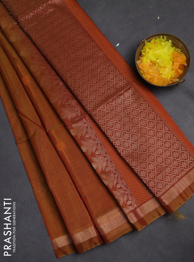 Kora silk cotton saree dual shade of dark mustard and maroon with thread & zari woven buttas and zari woven border