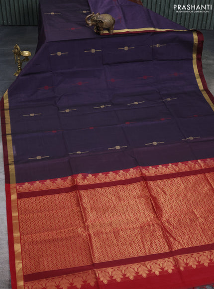 Kora silk cotton saree pastel wine shade and maroon with thread & zari woven buttas and zari woven border