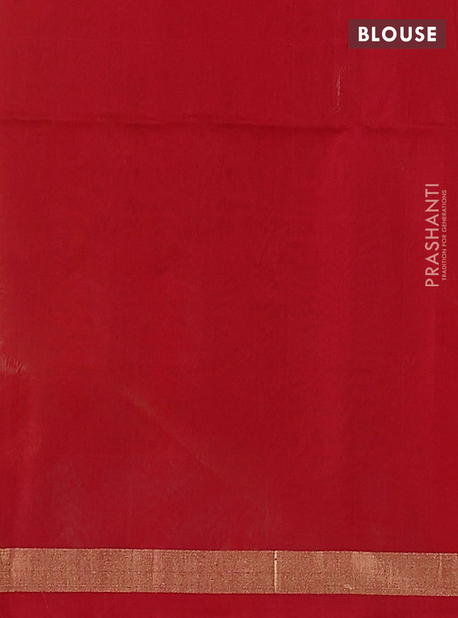 Kora silk cotton saree pastel green and red with thread & zari woven buttas and zari woven border