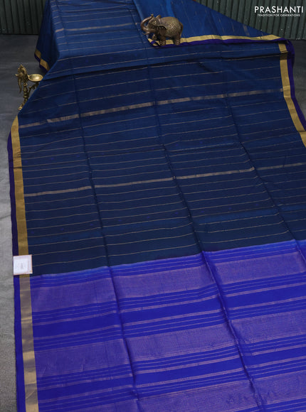 Kora silk cotton saree peacock blue and blue with allover zari weaves & thread buttas and zari woven border