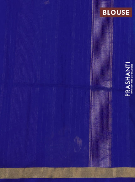 Kora silk cotton saree peacock blue and blue with allover zari weaves & thread buttas and zari woven border