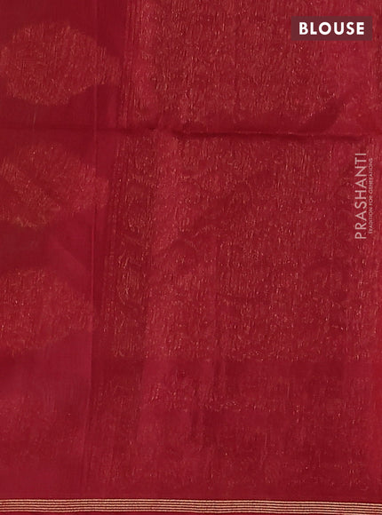 Kora silk cotton saree green and maroon with thread & zari woven buttas and zari woven butta border