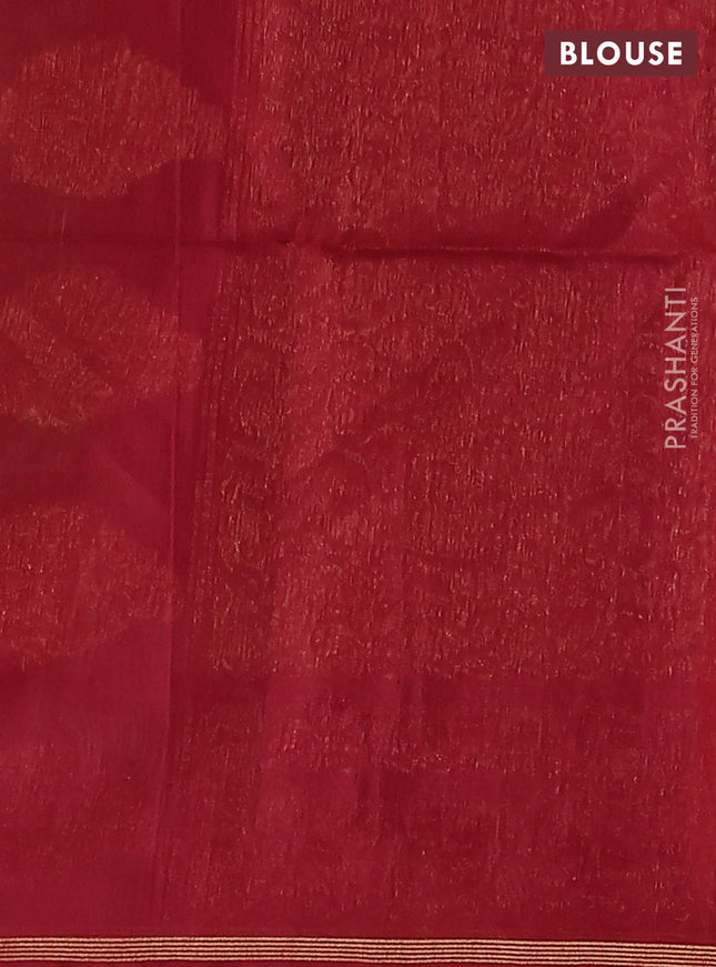Kora silk cotton saree green and maroon with thread & zari woven buttas and zari woven butta border