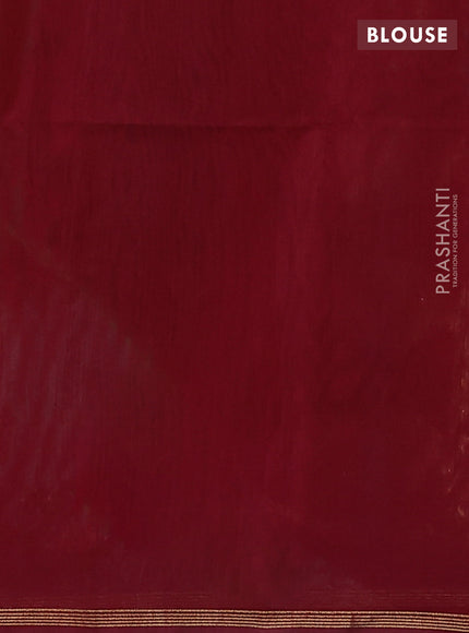 Kora silk cotton saree green and maroon with thread & zari woven buttas and zari woven butta border