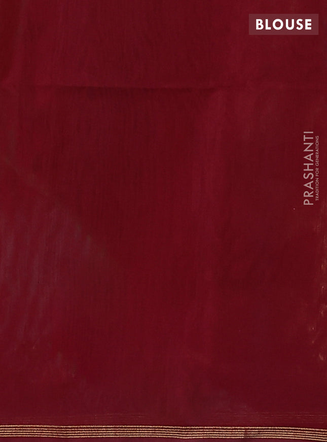 Kora silk cotton saree green and maroon with thread & zari woven buttas and zari woven butta border