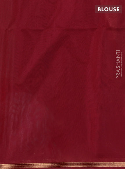 Kora silk cotton saree green and maroon with thread & zari woven buttas and zari woven butta border