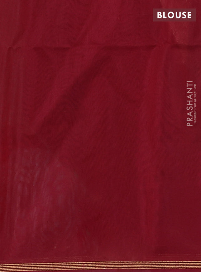 Kora silk cotton saree green and maroon with thread & zari woven buttas and zari woven butta border