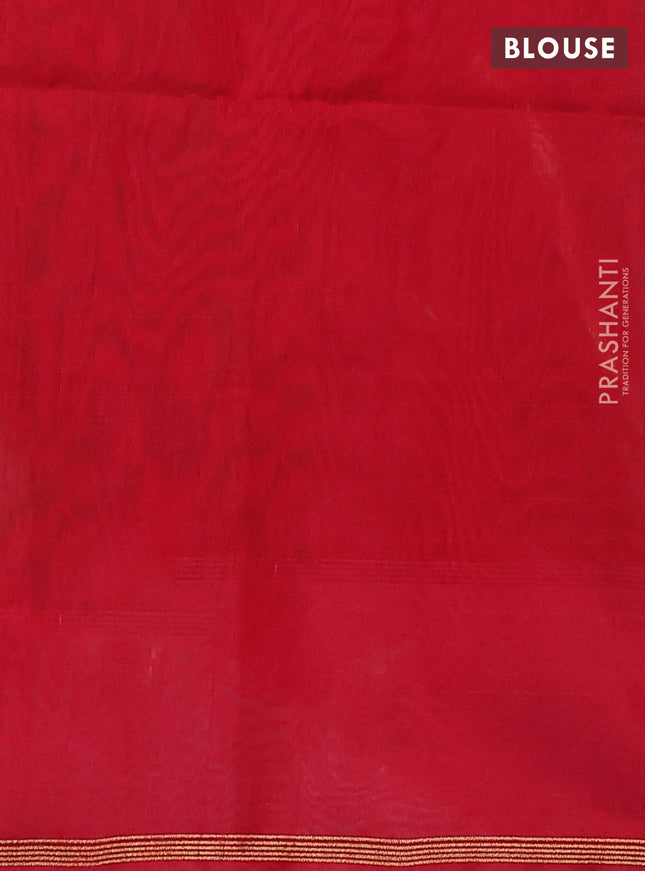 Kora silk cotton saree green and red with thread & zari woven buttas and zari woven butta border