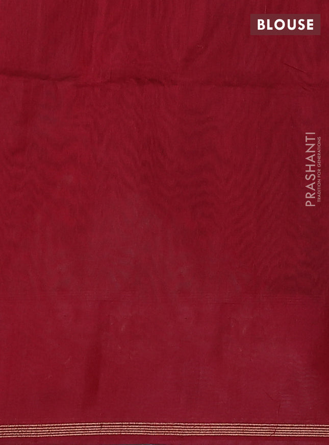 Kora silk cotton saree black and maroon with thread & zari woven buttas and zari woven butta border