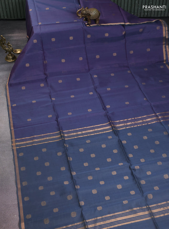 Kora silk cotton saree grey and purple shade with zari woven buttas and zari woven border
