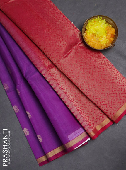 Kora silk cotton saree purple and pink with zari woven buttas and zari woven border
