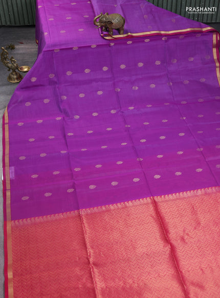 Kora silk cotton saree purple and pink with zari woven buttas and zari woven border