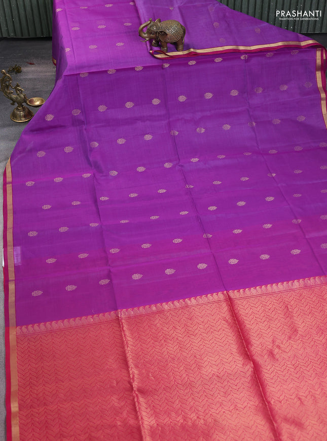 Kora silk cotton saree purple and pink with zari woven buttas and zari woven border