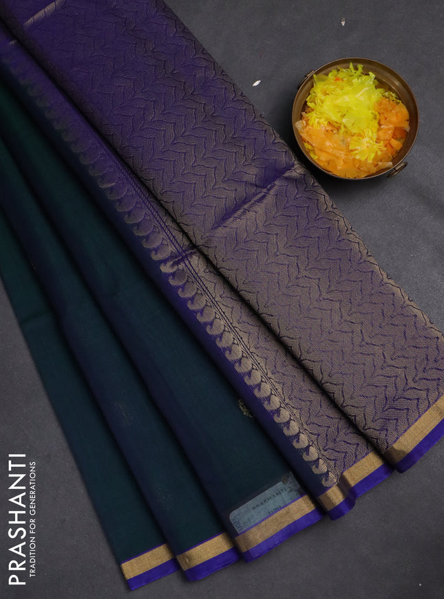 Kora silk cotton saree dual shade of greenish blue and blue with zari woven buttas and zari woven border