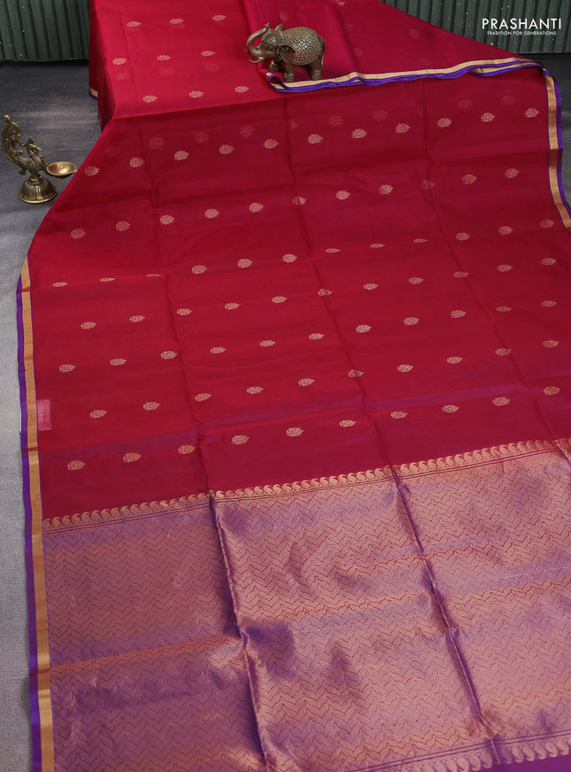Kora silk cotton saree maroon and purple with zari woven buttas and zari woven border
