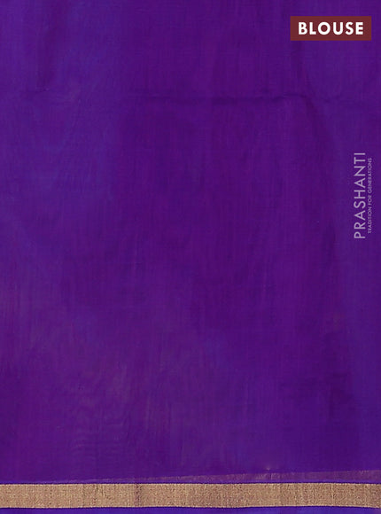 Kora silk cotton saree peacock blue and purple with zari woven buttas and zari woven border