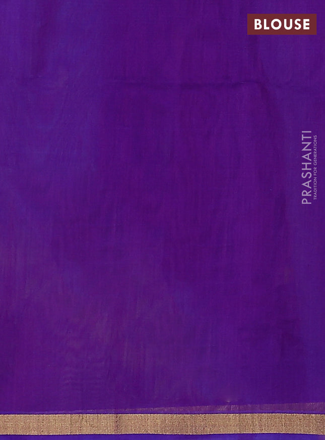 Kora silk cotton saree peacock blue and purple with zari woven buttas and zari woven border